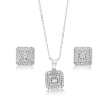 Load image into Gallery viewer, Luminesce Lab Grown 1/10 Carat Diamond Pendant &amp; Stud Earrings Set in Sterling Silver