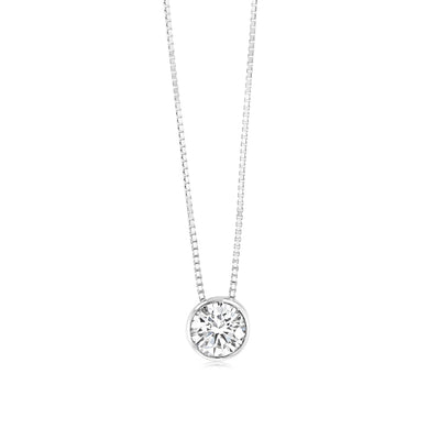 Luminesce Lab Grown Bezel Pendant in 3/4 Carat Diamond with Silver Slider Chain