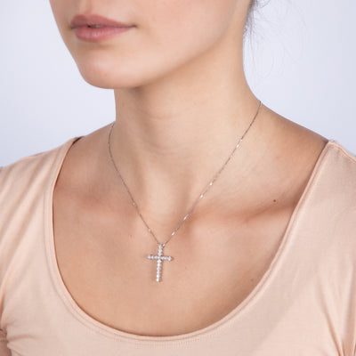 Luminesce Lab Grown Cross Pendant in 1 Carat Diamond with Silver Slider Chain