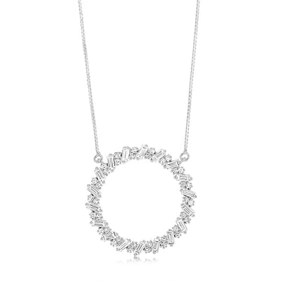 Luminesce Lab Grown Sterling Silver 1 Carat Circle Pendant with Round & Baguette Diamonds on Chain