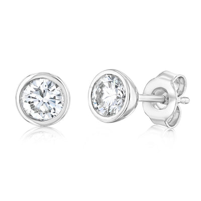 Luminesce Lab Grown 1 Carat Sterling Silver Bezel Diamond Studs