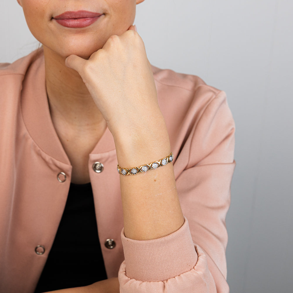 Luminesce Lab Grown 1 Carat Tennis Diamond Bracelet in Gold Plated Silver  17.5CM