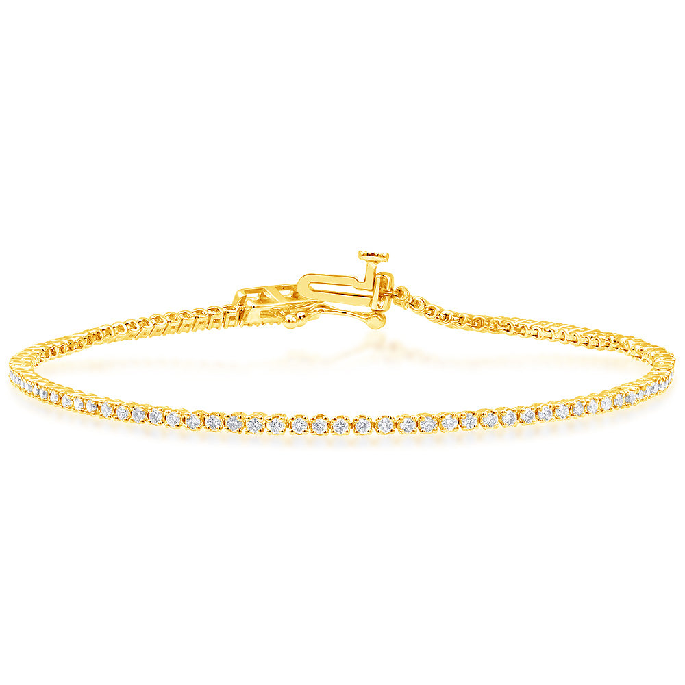 Luminesce Lab Grown 1 Carat Diamond Tennis Bracelet in Gold Plated Silver