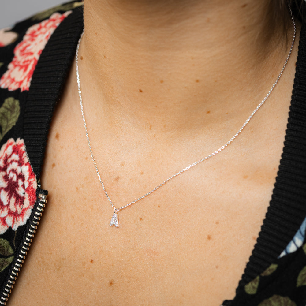 Luminesce Lab Grown Diamond "A" Pendant on Adjustable 40-45cm Chain Set in Sterling Silver