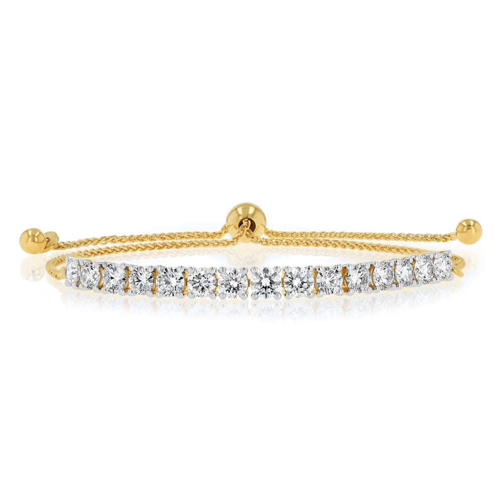Luminesce Lab Grown 3 Carat Diamond Bolo Bracelet in Gold Plated Sterling Silver