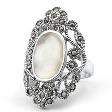 Load image into Gallery viewer, Sterling Silver Mother Of Pearl and Marcasite Ring