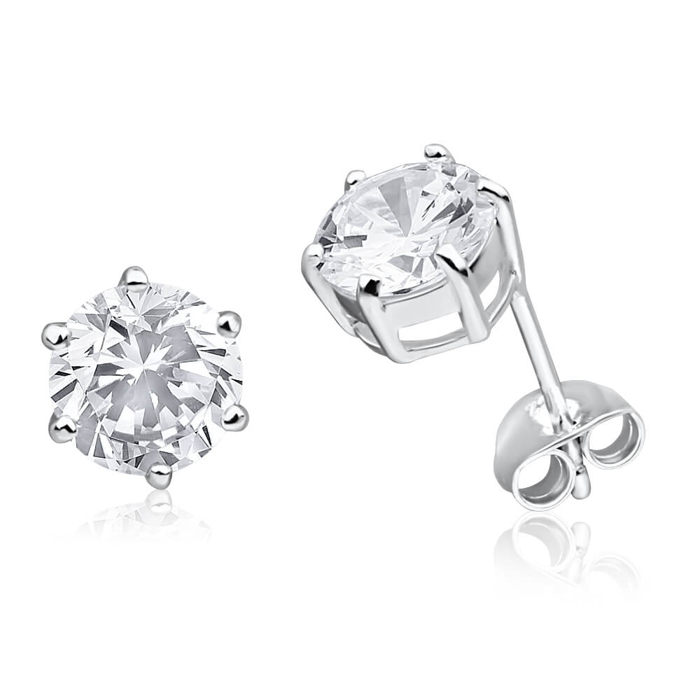 Sterling Silver Cubic Zirconia Round Claw 8mm Stud Earrings