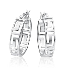 Load image into Gallery viewer, Sterling Silver Hoop Greek Key Earrings