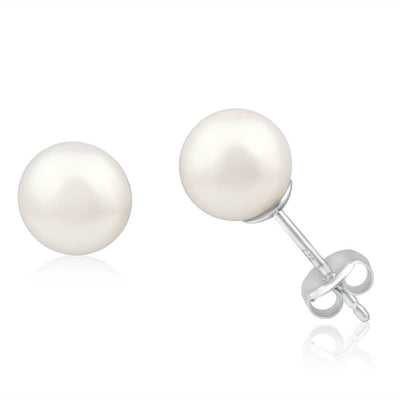 Sterling Silver Cream Freshwater Pearl Stud Earrings 7-7.5mm