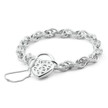 Load image into Gallery viewer, Sterling Silver Fancy Engraved Link Filigree Heart Bracelet