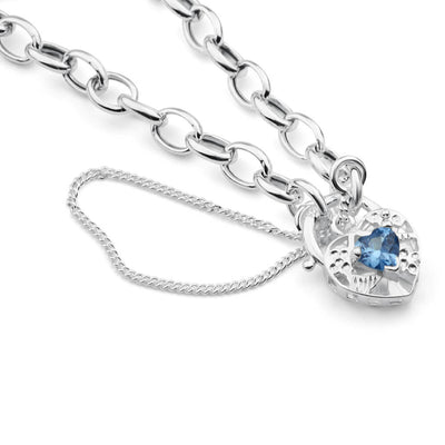 Sterling Silver Blue Cubic Zirconia Belcher Padlock Bracelet 19cm