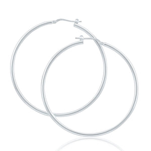 Sterling Silver 50mm Plain Thin Hoop Earrings