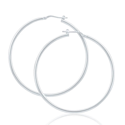 Sterling Silver 50mm Plain Thin Hoop Earrings