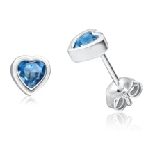 Load image into Gallery viewer, Sterling Silver Blue Cubic Zirconia Heart Stud Earrings