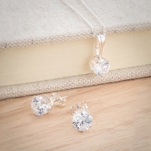 Load image into Gallery viewer, Sterling Silver 6mm Zirconia Pendant and Earring Set with Chain