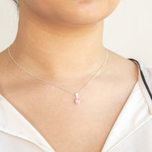 Load image into Gallery viewer, Sterling Silver Pink Cubic Zirconia Stud Earrings and Pendant on Chain Set