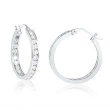 Load image into Gallery viewer, Sterling Silver Cubic Zirconia 18mm Hoop Earrings