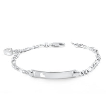 Load image into Gallery viewer, Sterling Silver 19cm Figaro 1-3 Open Heart ID Bracelet with Zirconia Heart Charm