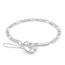 Load image into Gallery viewer, Sterling Silver Figaro 1:3 Heart Padlock Bracelet