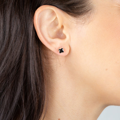 Sterling Silver Black Cubic Zirconia 5mm Princess Stud Earrings