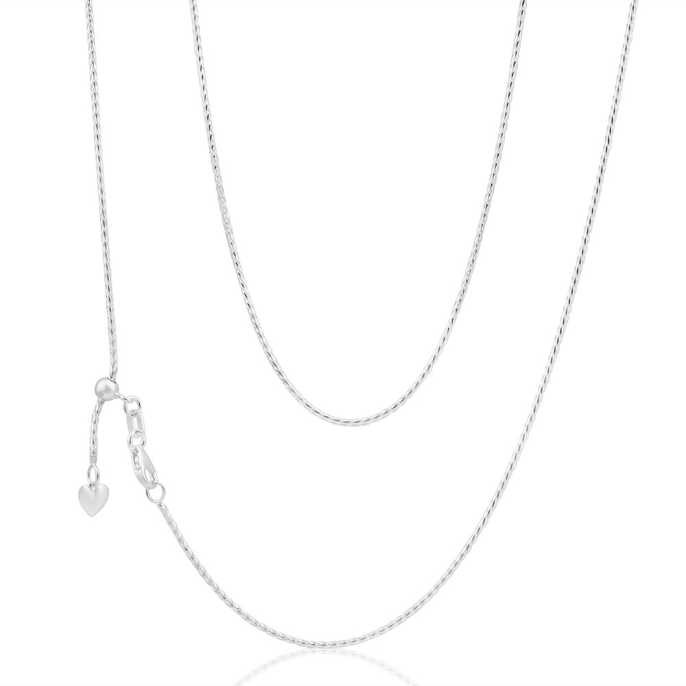Sterling Silver Wheat Adjustable Heart Drop Chain 50cm