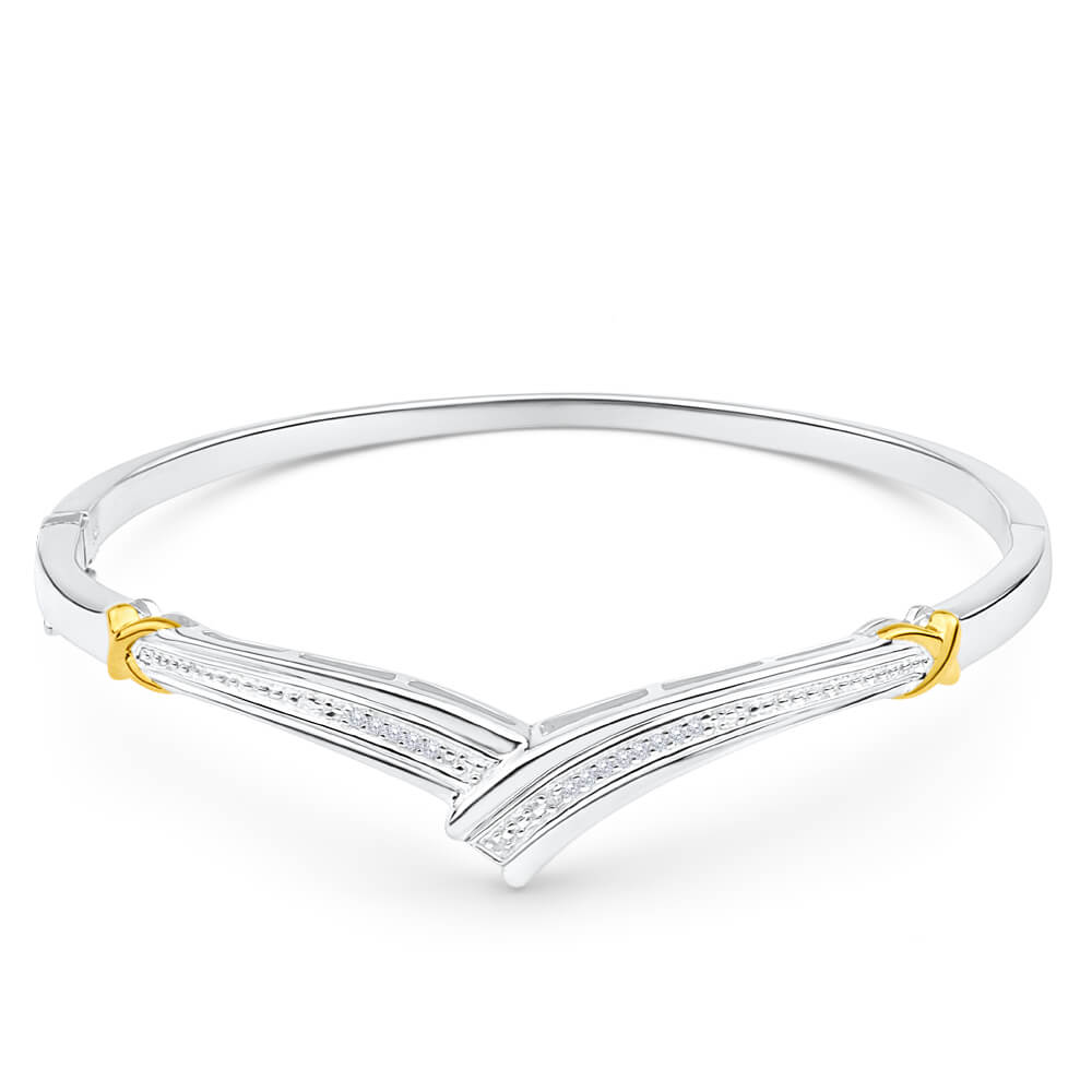 Sterling Silver Diamond Bead Bangle