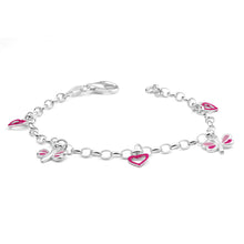 Load image into Gallery viewer, Sterling Silver Heart and Dragonfly Pink Enamel 16cm Bracelet