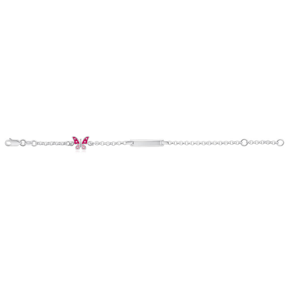Sterling Silver Pink Enamel Butterfly 16.5cm Bracelet