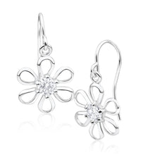 Load image into Gallery viewer, Sterling Silver Cuibic Zirconia Cut-out Flower Drop Earrings