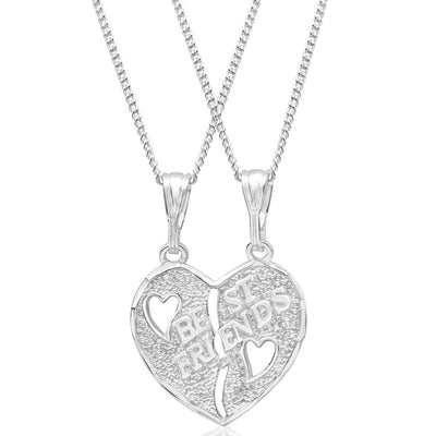 Sterling Silver Best Friend Heart Break Pendant With 45cm Chain