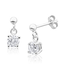 Load image into Gallery viewer, Sterling Silver Zirconia 5mm Claw Drop Earrings