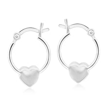 Load image into Gallery viewer, Sterling Silver Floating Heart Hoop Earrings