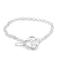 Load image into Gallery viewer, Sterling Silver Belcher Engraved Heart 20cm Padlock Bracelet