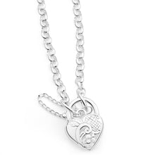 Load image into Gallery viewer, Sterling Silver Belcher Engraved Heart 20cm Padlock Bracelet