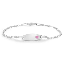 Load image into Gallery viewer, Sterling Silver Pink Enamel Heart ID 16cm Bracelet