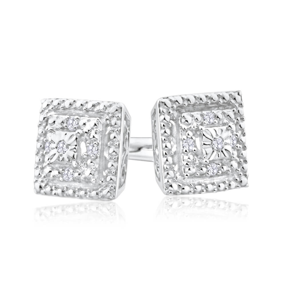 Sterling Silver Brilliant Cut Diamond Stud Earrings