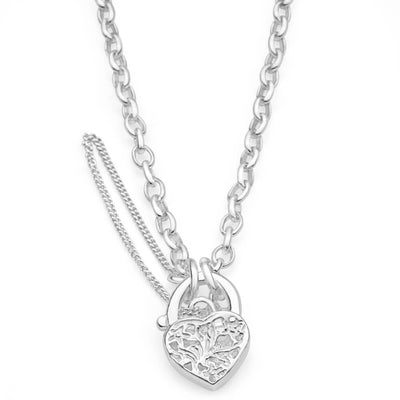 Sterling Silver Belcher Filigree Heart 19cm Bracelet