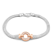 Load image into Gallery viewer, Sterling Silver Rhodium and Rose Gold Plated Cubic Zirconia Bracelet