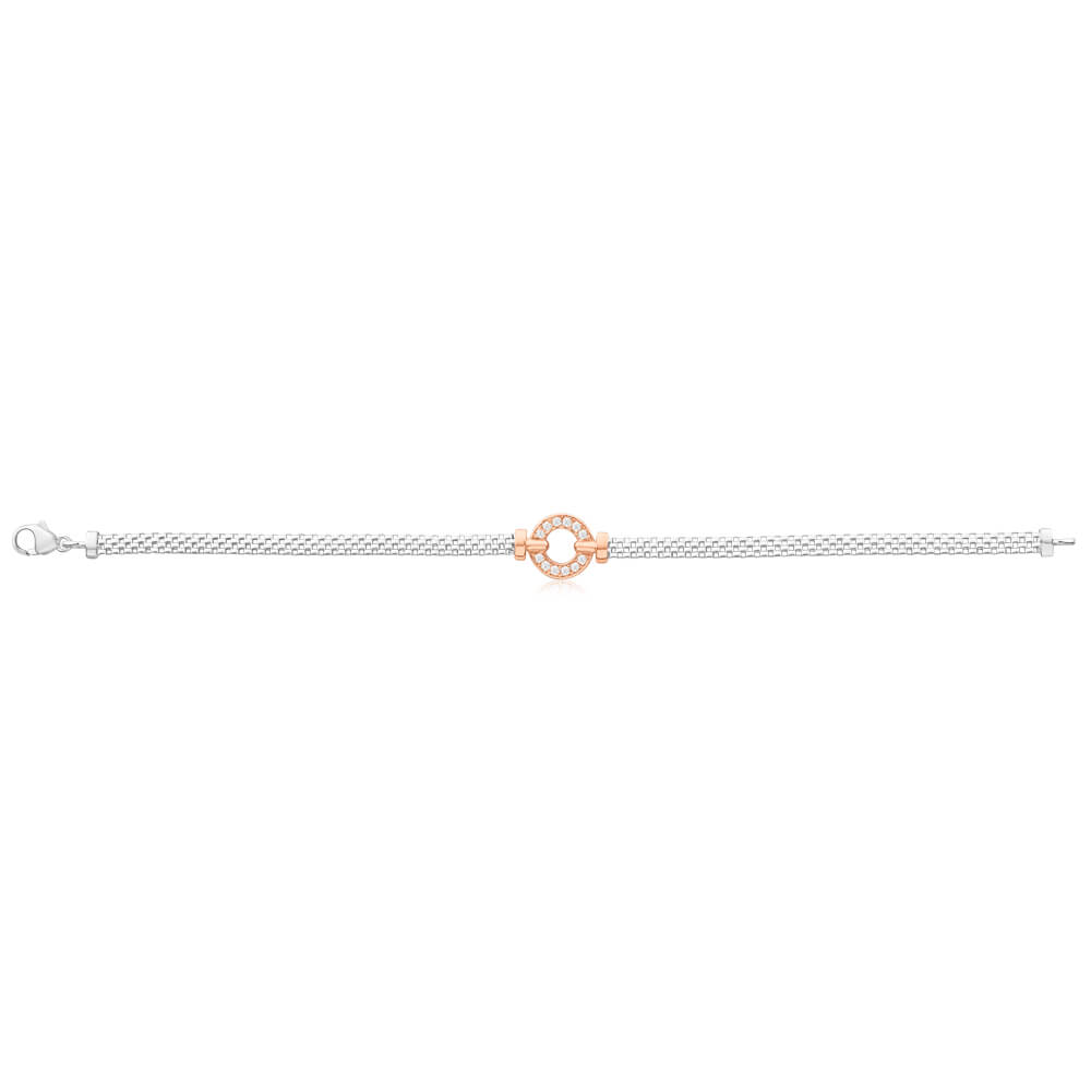 Sterling Silver Rhodium and Rose Gold Plated Cubic Zirconia Bracelet