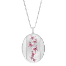 Load image into Gallery viewer, Sterling Silver Pink Butterfly Oval Locket 20mm