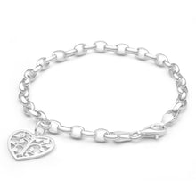 Load image into Gallery viewer, Sterling Silver Belcher Tree Of Life Heart Charm 18cm Bracelet