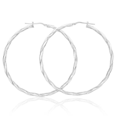 Sterling Silver 50mm Twisted Hoop Earrings