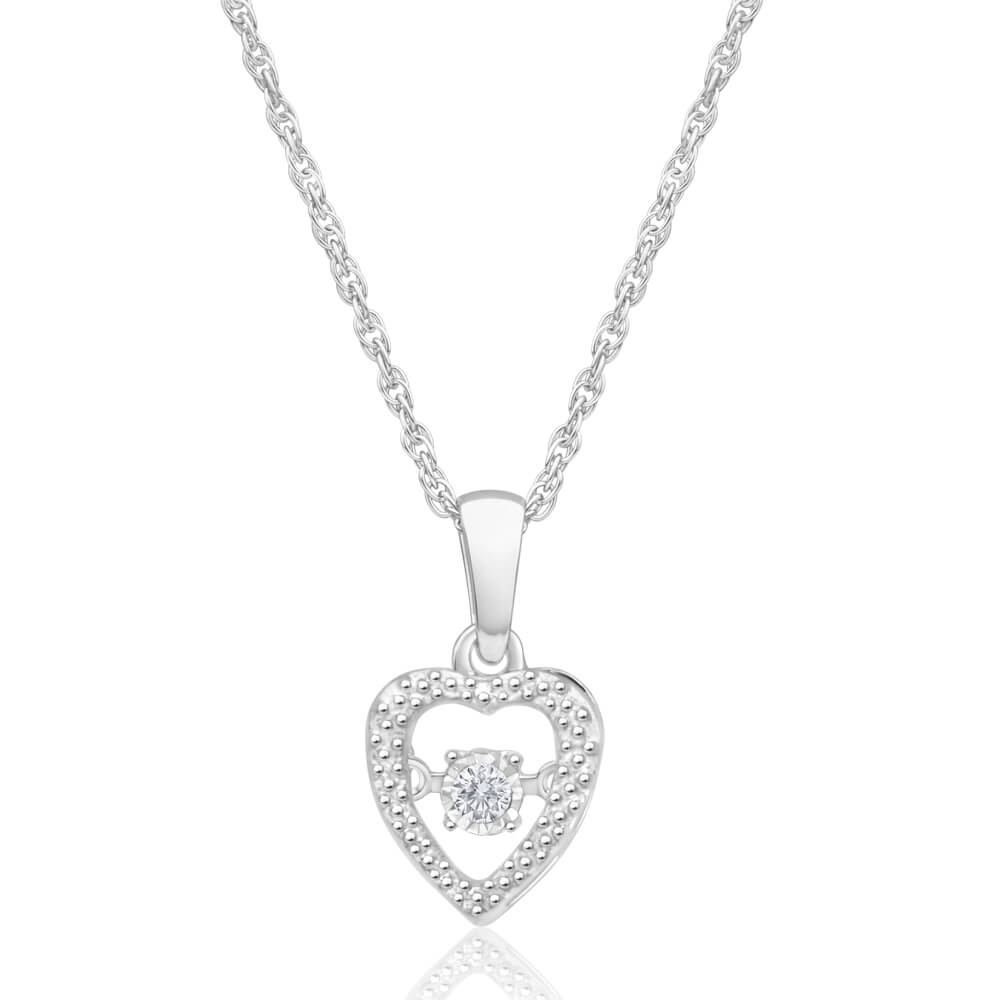 Sterling Silver Dancing Diamond Heart Pendant with 45cm Rope Chain
