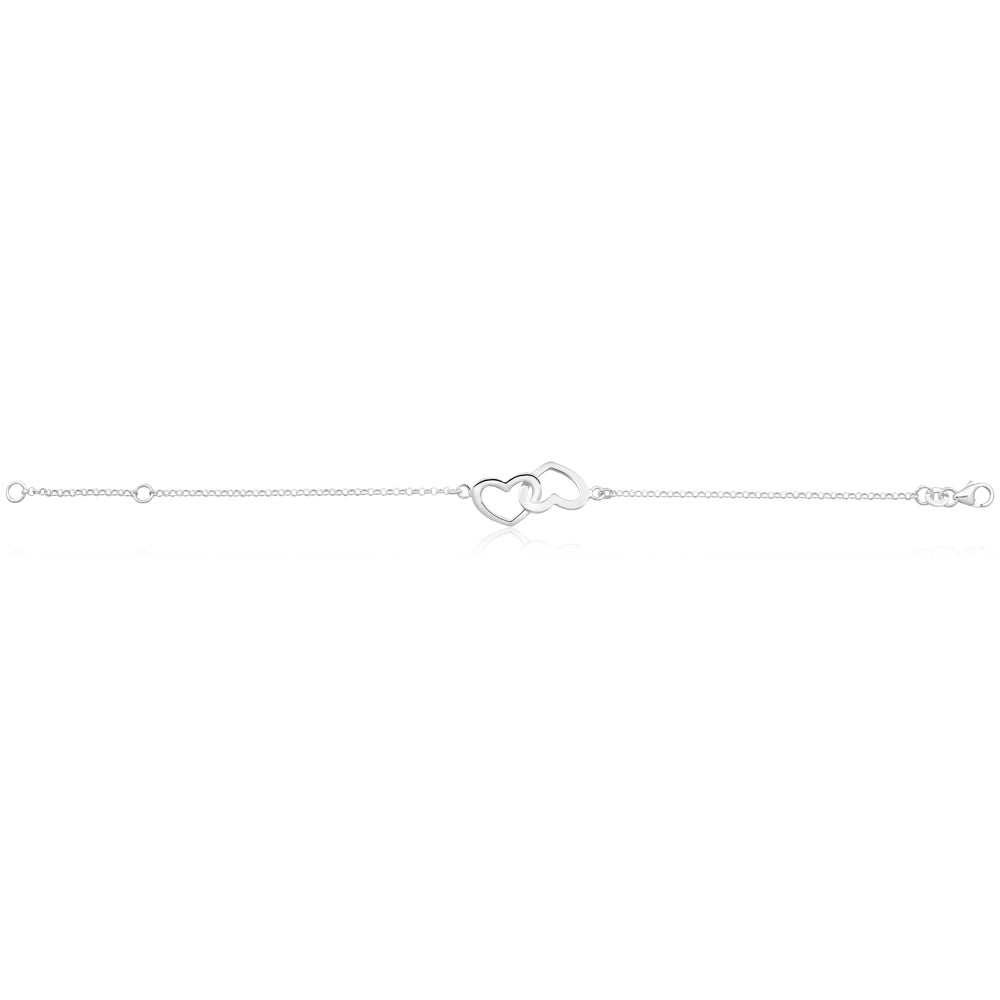 Sterling Silver Interlocking Hearts Bracelet 19cm