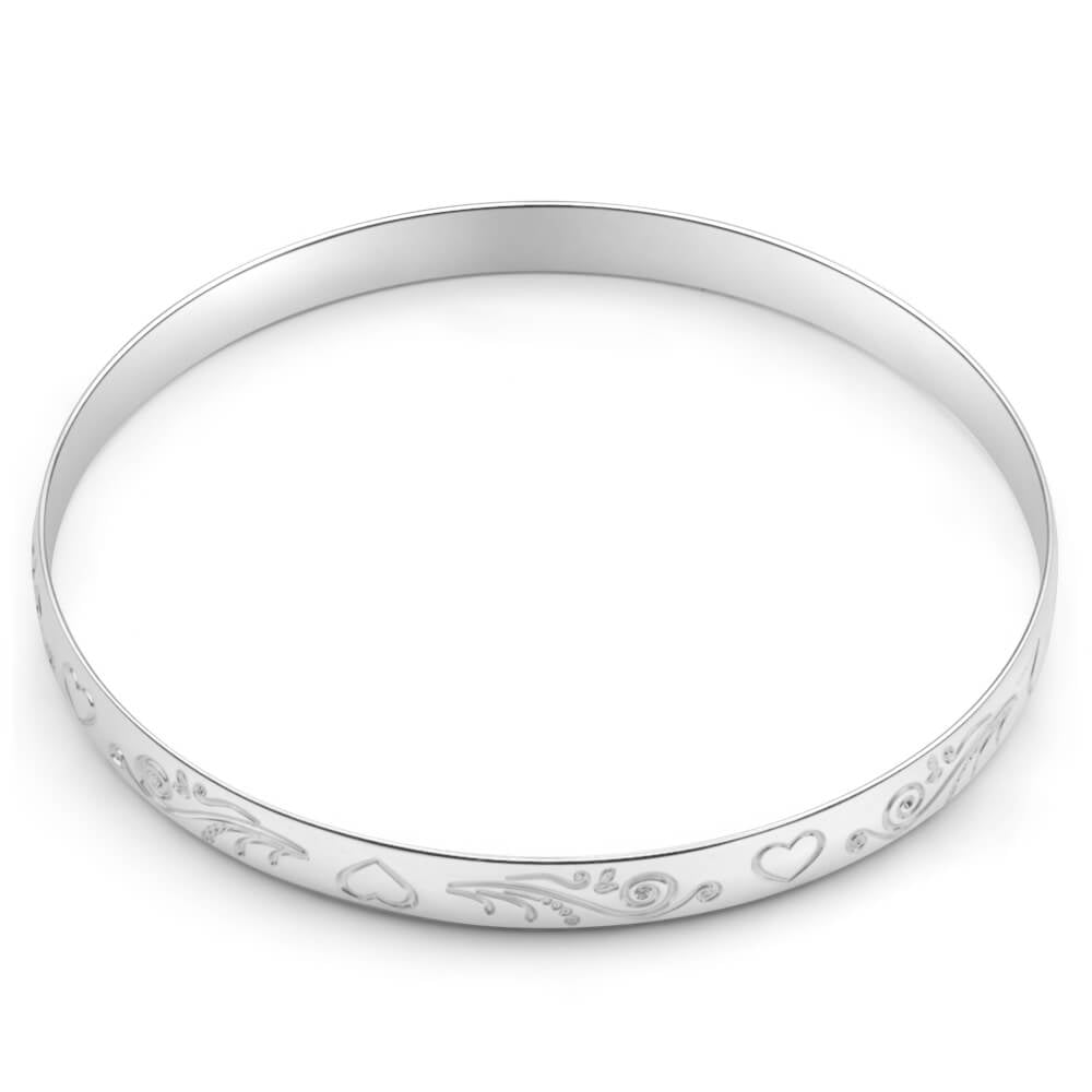 Sterling Silver Heart Engraved 65mm Bangle