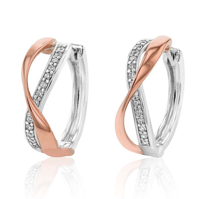 Gold Plated Sterling Silver Cubic Zirconia Cross Over Hoop Earrings