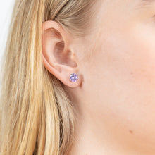 Load image into Gallery viewer, Sterling Silver Zirconia Round 6.55mm Purple Stud Earrings