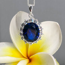 Load image into Gallery viewer, Sterling Silver Blue and White Zirconia Oval Pendant