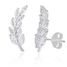 Load image into Gallery viewer, Sterling Silver Cubic Zirconia Fancy Leaf Ear Curve Stud Earrings