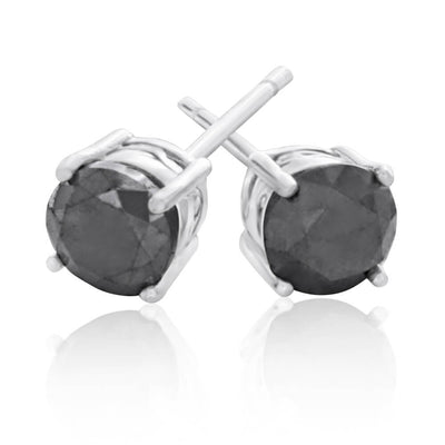 Black Diamond Sterling Silver Diamond Stud Earrings (TW=1CT)